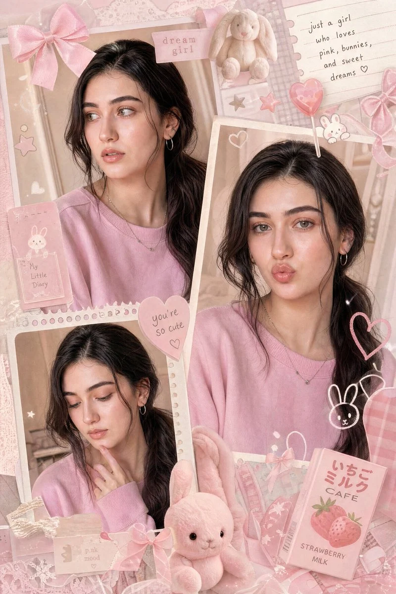 Pink Kawaii Girl Collage