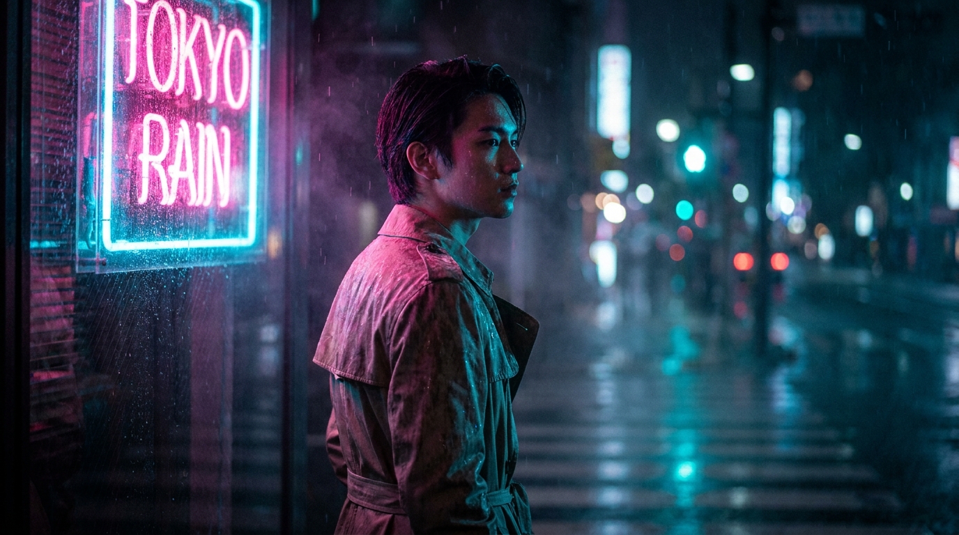 霓虹雨夜肖像